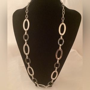 Metallic silver tone and black necklace